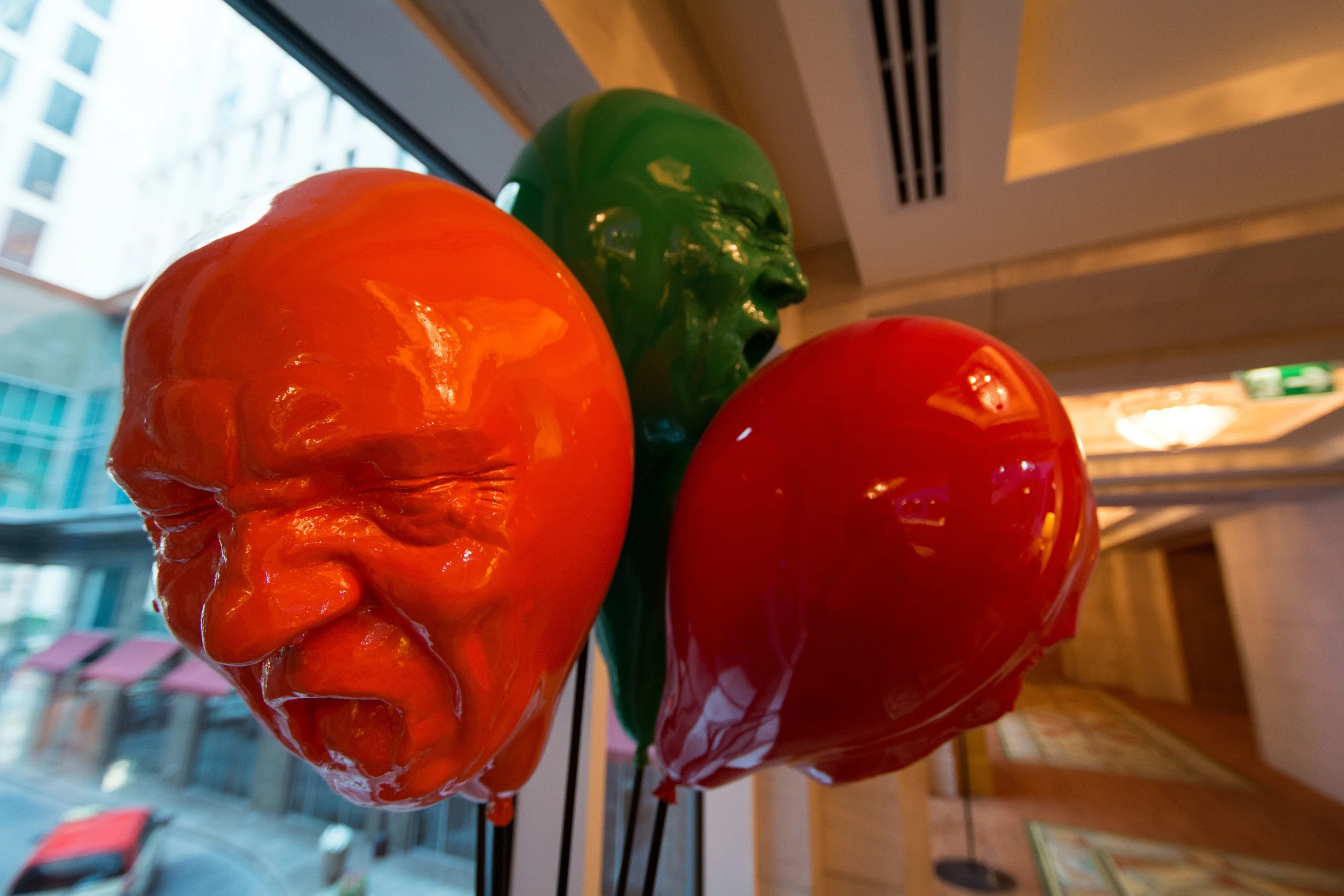 Abstract art; balloon faces in the Ritz Carlton at the Dubai DIFC