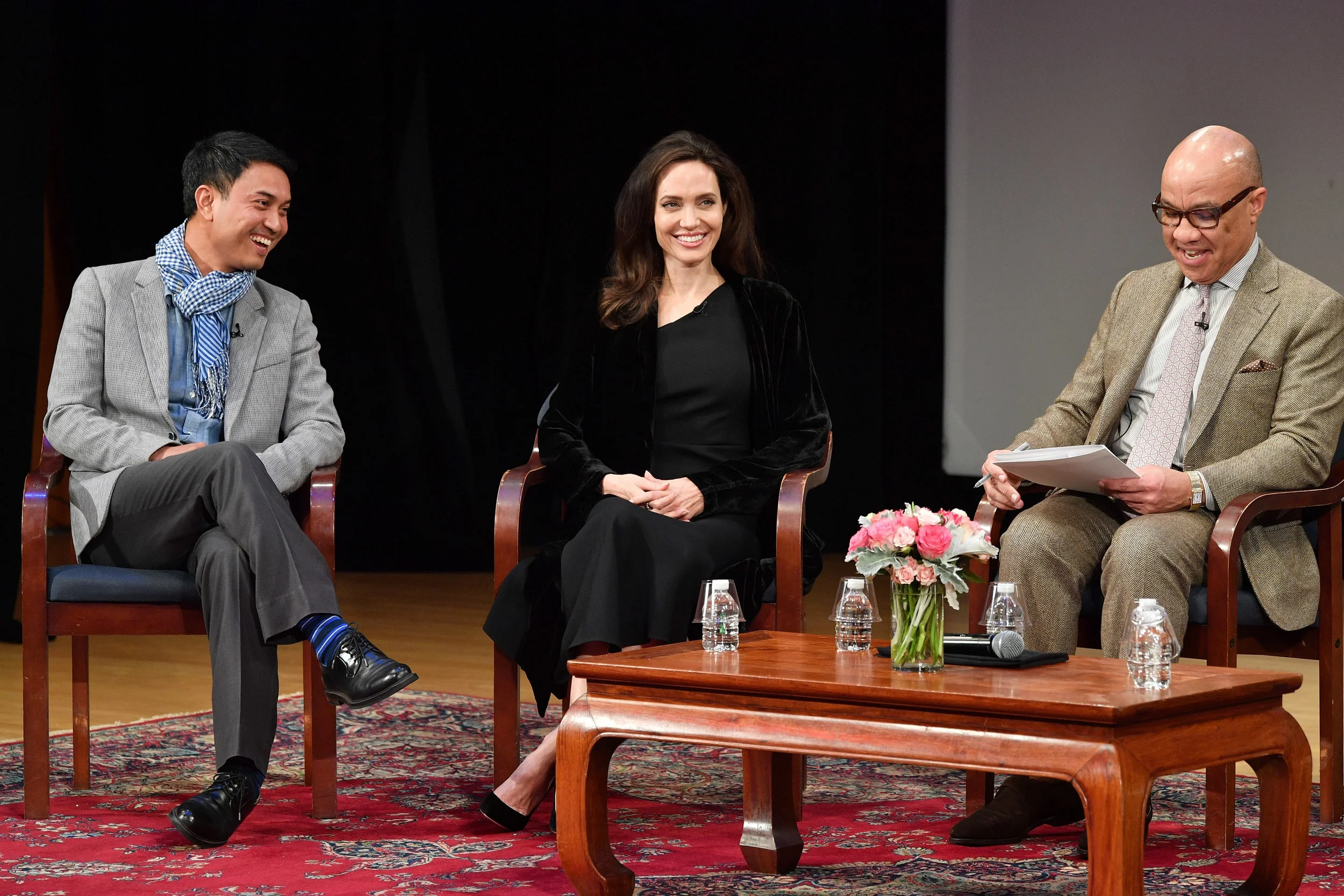 (Above, Phloeun Prim, Angelina Jolie, and Darren Walker at the Asia Society)