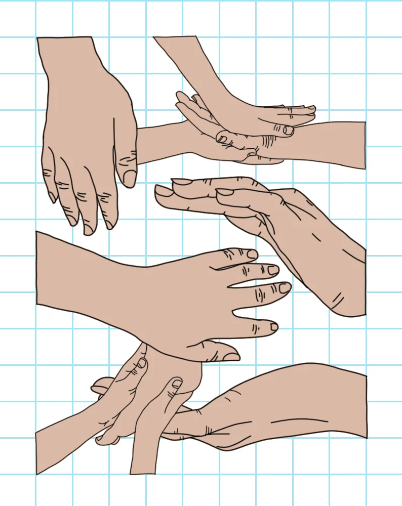 Many Hands and a Foot, digital line drawing, 2017