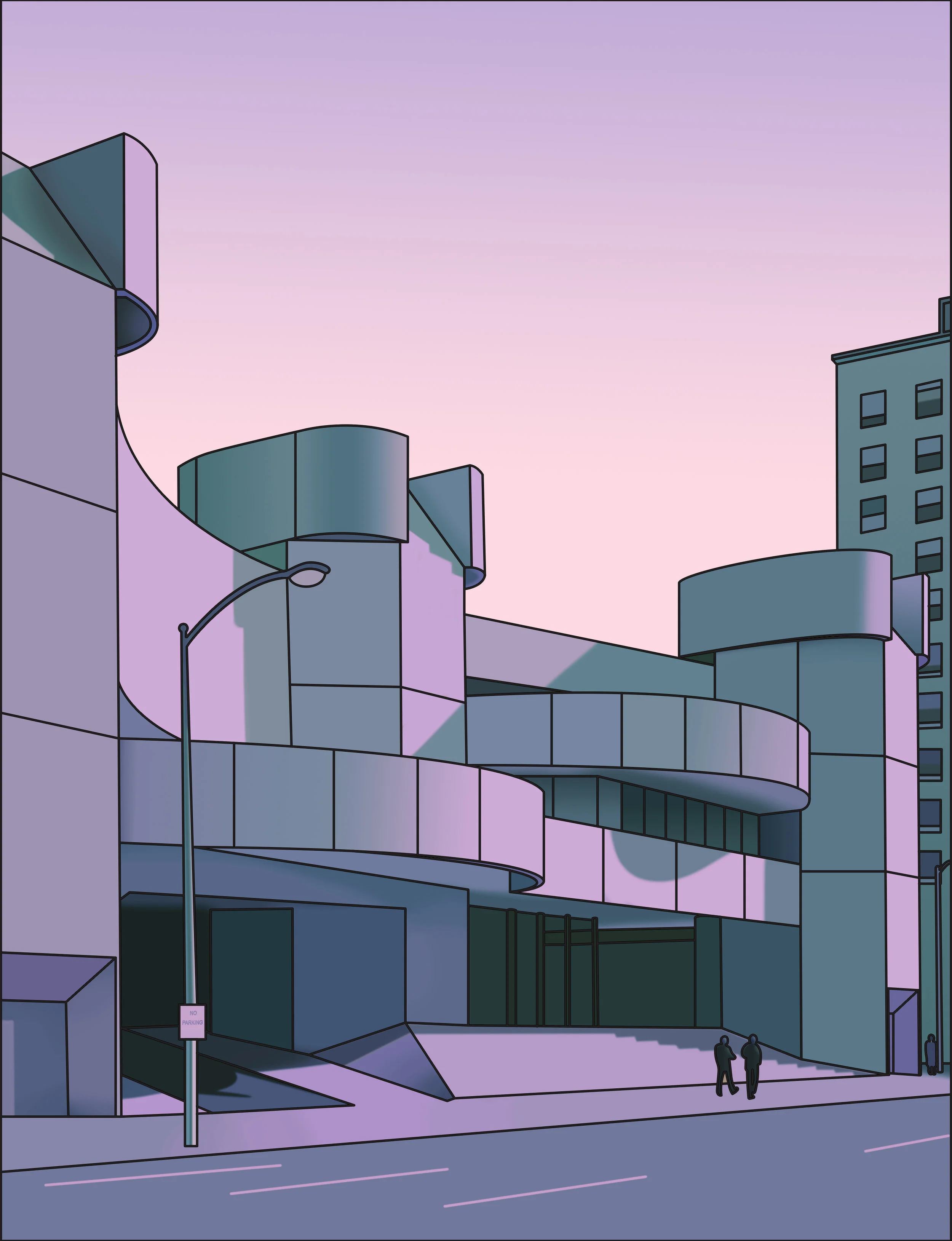 Brutalist Building, digital line drawing, 2017