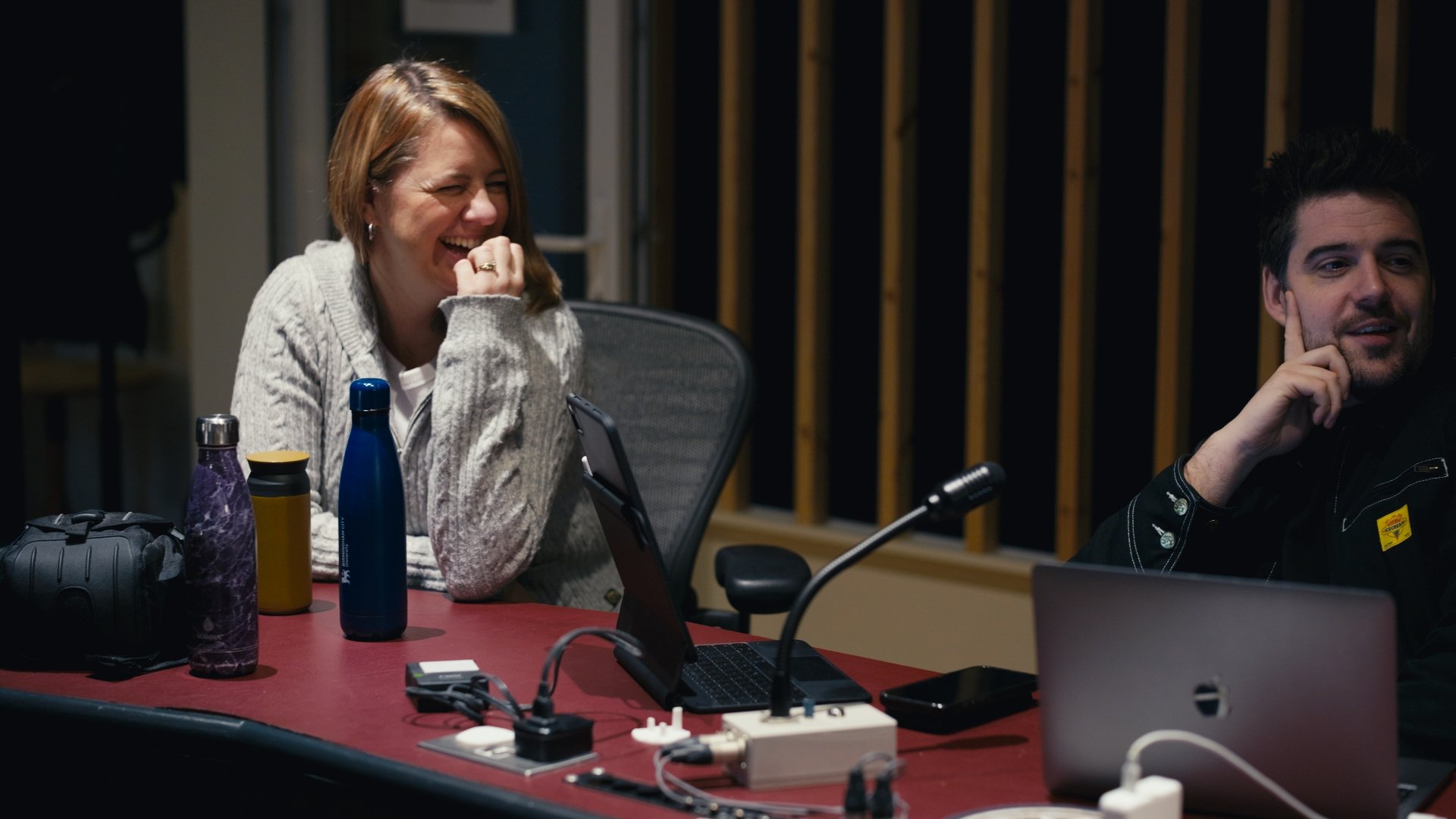 Joy Ellis and Phil Meadows discussing recorded musical takes at Master Chord Studios, London, whilst they are recording Joy's new album called One Hundred Years.