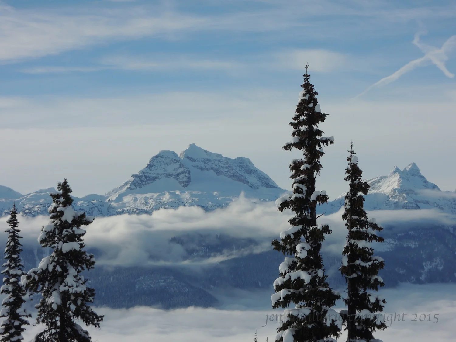 The view from www.revelstokemountainresort.com in British Columbia, Canada. This photo was taken while skiing (Jen) and snowboarding (Ian), using a little Nikon point and shoot that can fit in Ian's coat pocket. In the Canadian Rockies, in the winter, we have seen big horned sheep, mountain goats, elk, and wolves. In the summer, we have also seen moose, grizzly bears, and black bears.