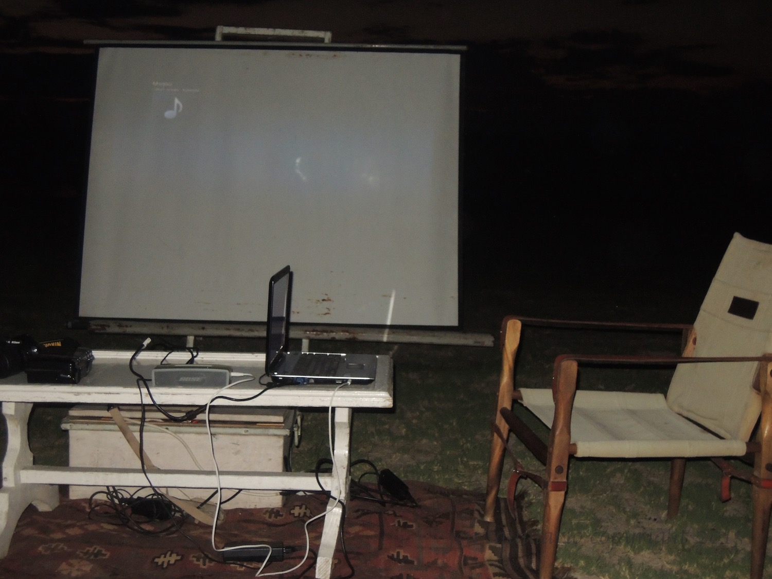  Our screen at the "Bush Cinema" 