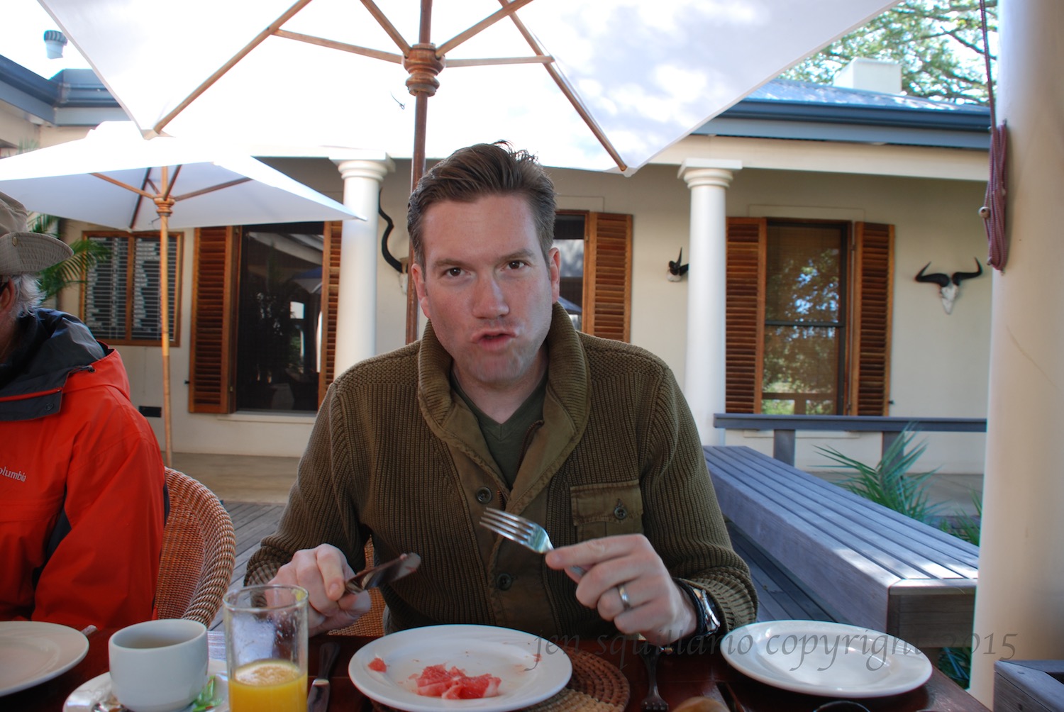 Ian enjoying breakfast at Rattray's. And, he knows the rules. If he purposefully makes a face in a photo, it will find itself on the internet for public viewing.