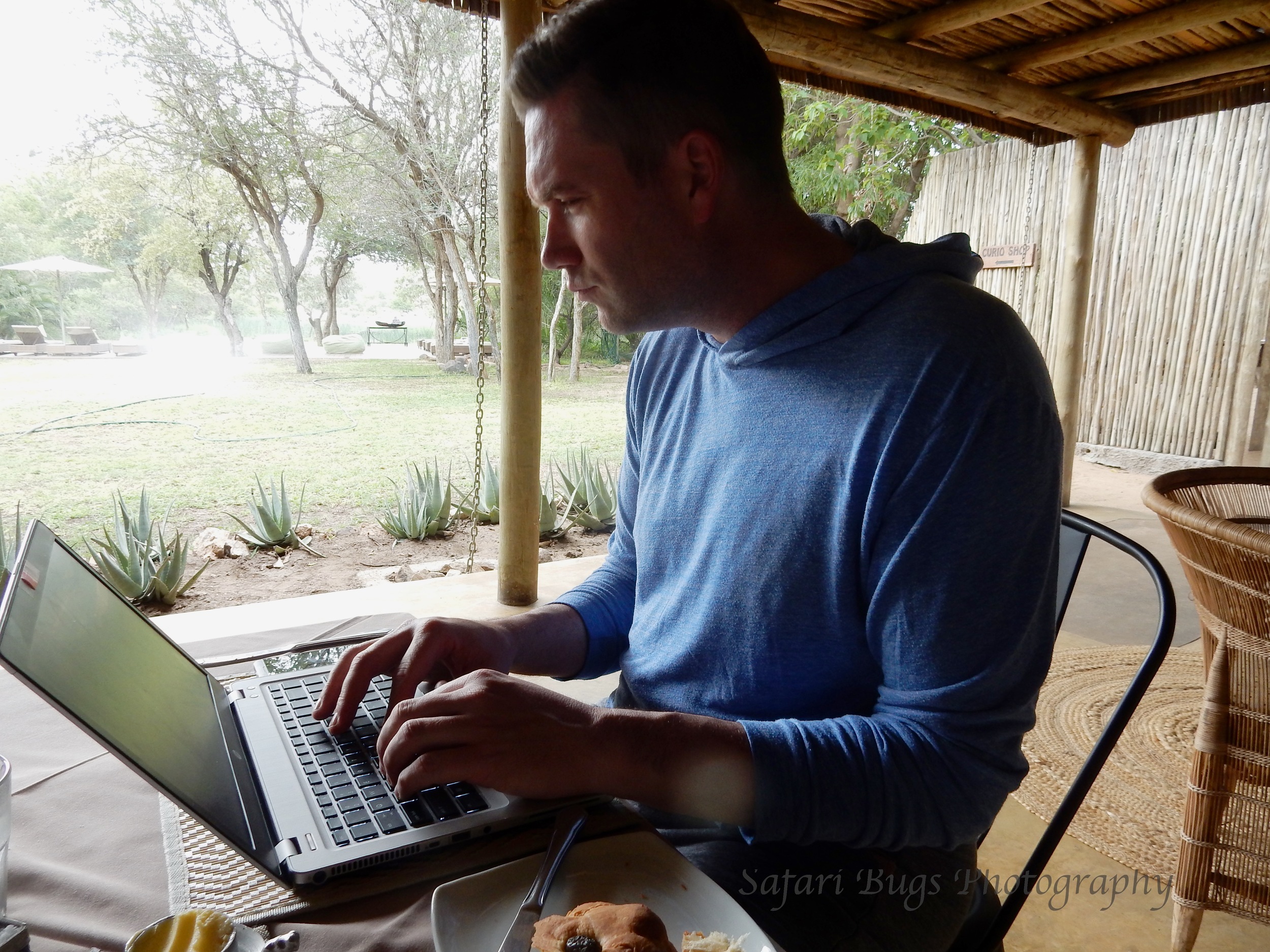 Ian Getting Some Work Done at Lunch