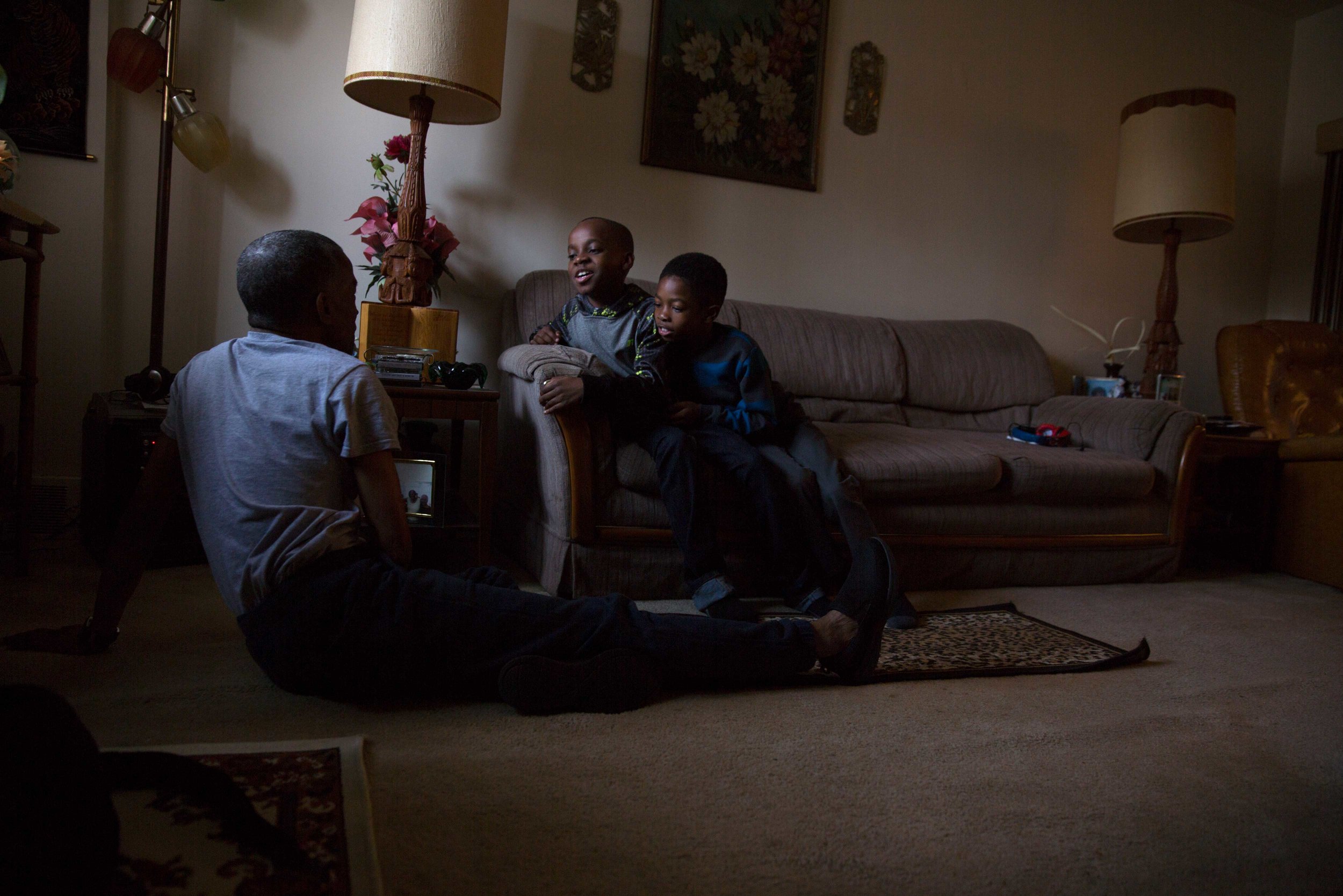 Ronald with his great nephews in the living room of Willie Mae's house in Philadelphia. This was the first time the three of them had met.