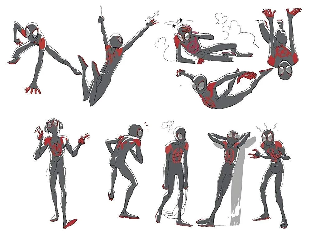 Spider-Man character design sheet, with Spider-Man in different poses