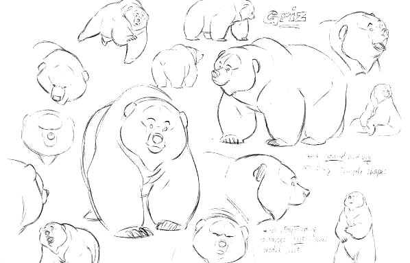 Here are some random exploratory drawings done VERY early in the process of  making Brother Bear  The Art of Aaron Blaise