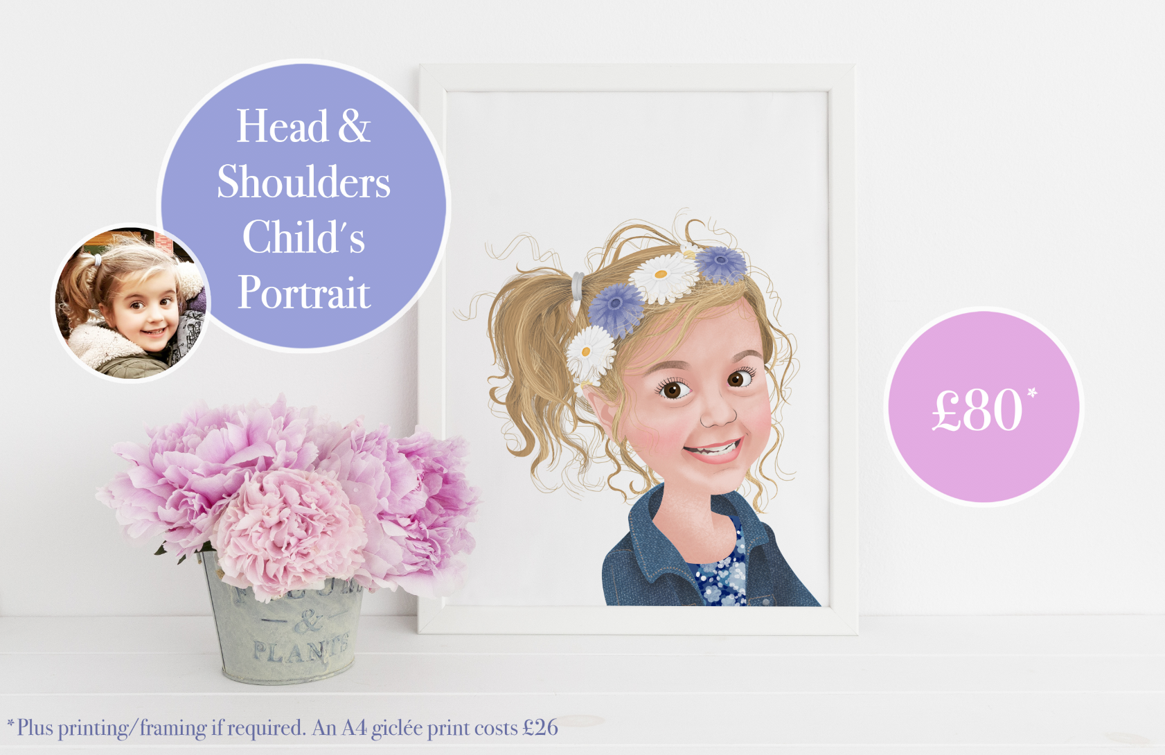 Child's Portraits - from £80 (x1 child illustrated from the shoulders up).