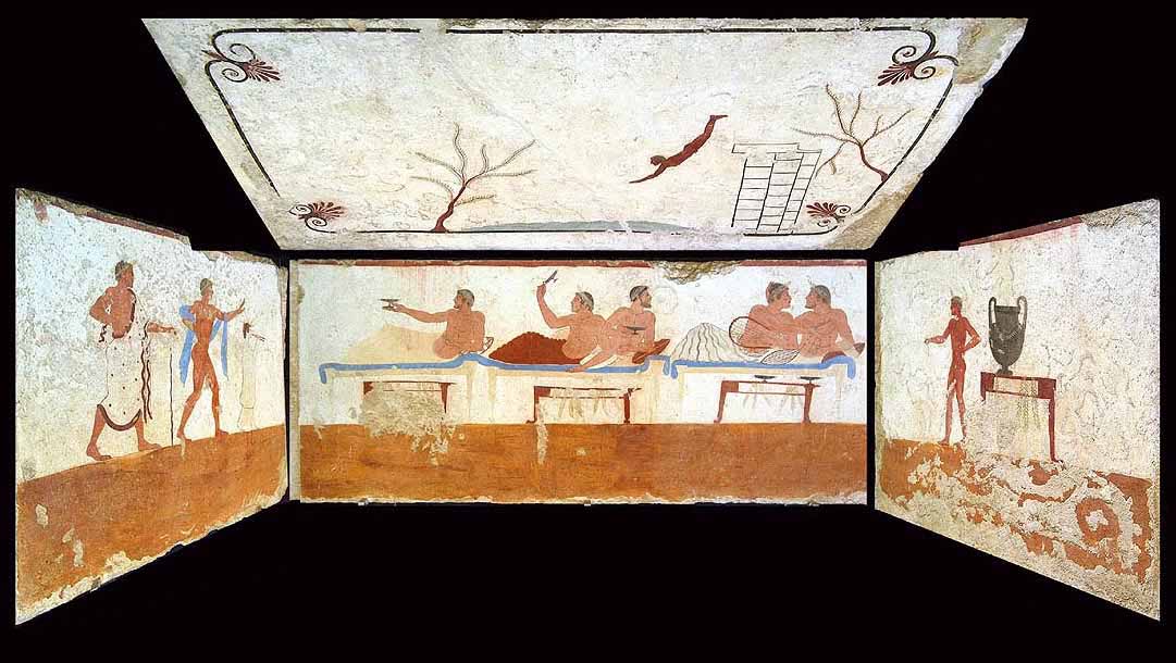 The famous Etruscan paintings in the Tomb of the Diver