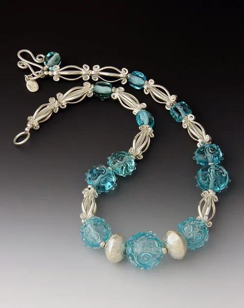 N 909 Aqua Scroll Necklace