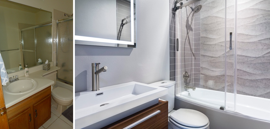 guest bath before. guest bath after.