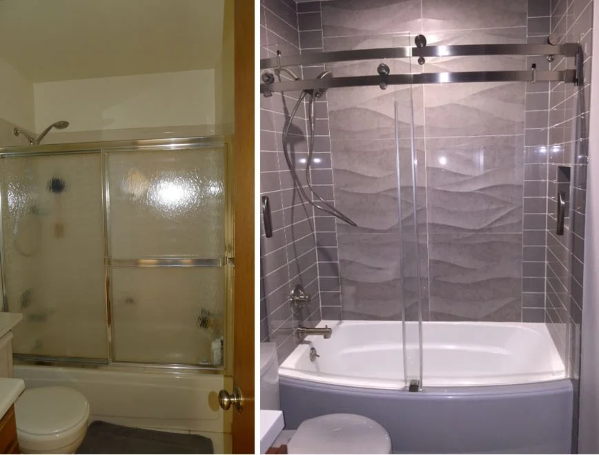 guest bath before. guest bath after.