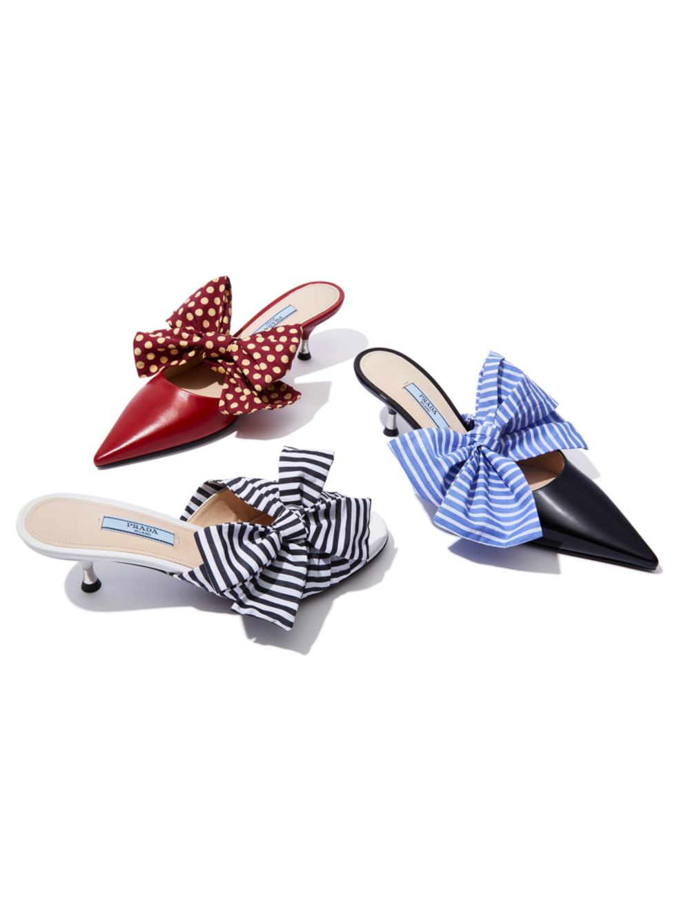 prada patent mules with bow