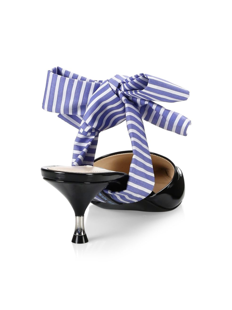 Prada Patent Mules With Pinstripe Bow 