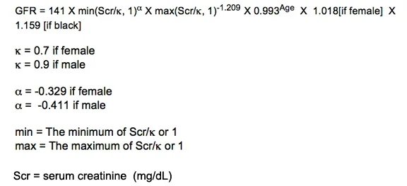 The CKD-EPI equation used for GFR estimation in KDIGO 2012 CKD guidelines. (Image)