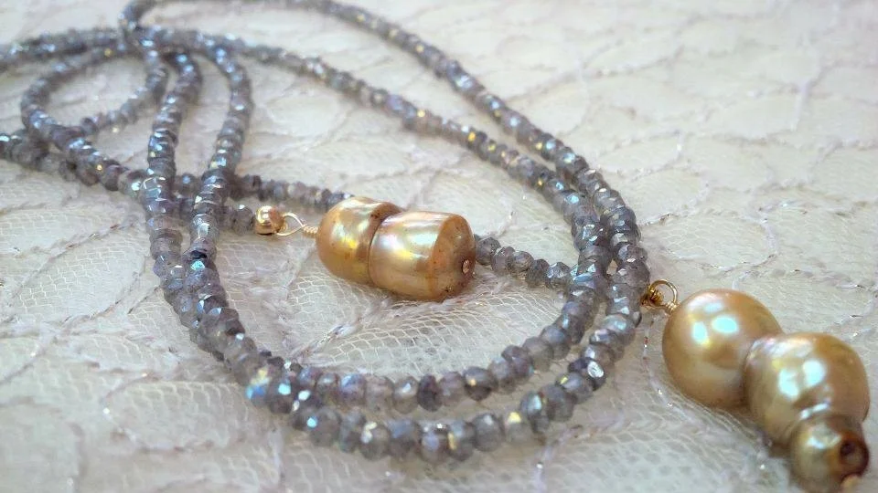 the enchanting dream Magical Mystic Labradorite and Golden Baroque Pearls...is it make-believe or can it really be?!