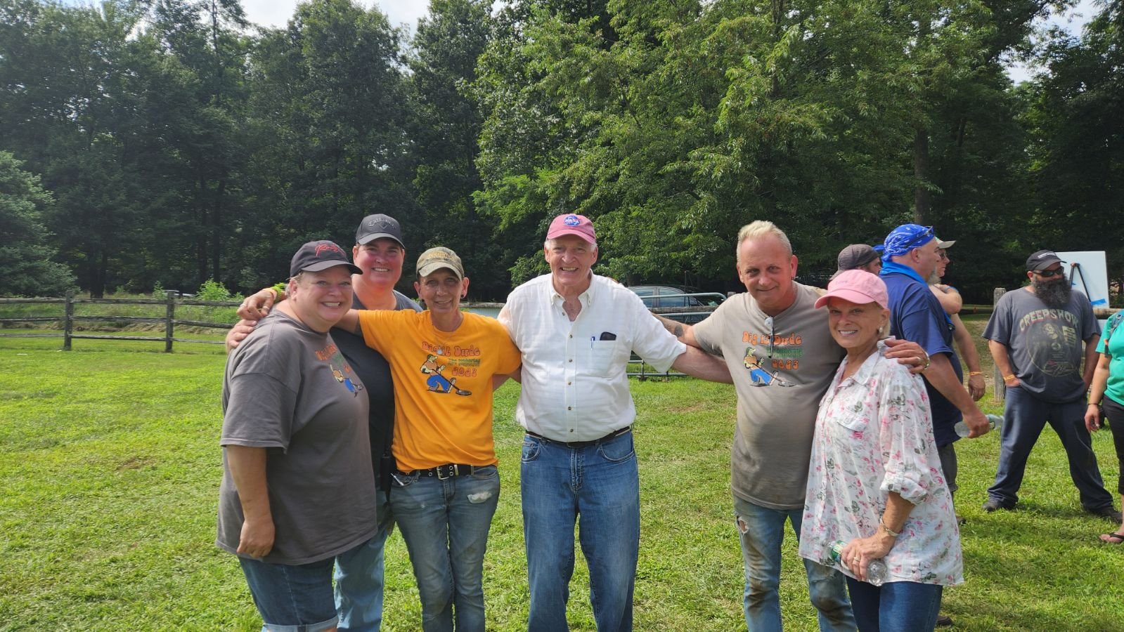 L-R: Dig It Dude, The Gathering Co-Founders Shelli Williams, Dawn Williams, and Audra Thomas; MCF Executive Director Bill Kastning, Bobby Pastor, Tina Kastning