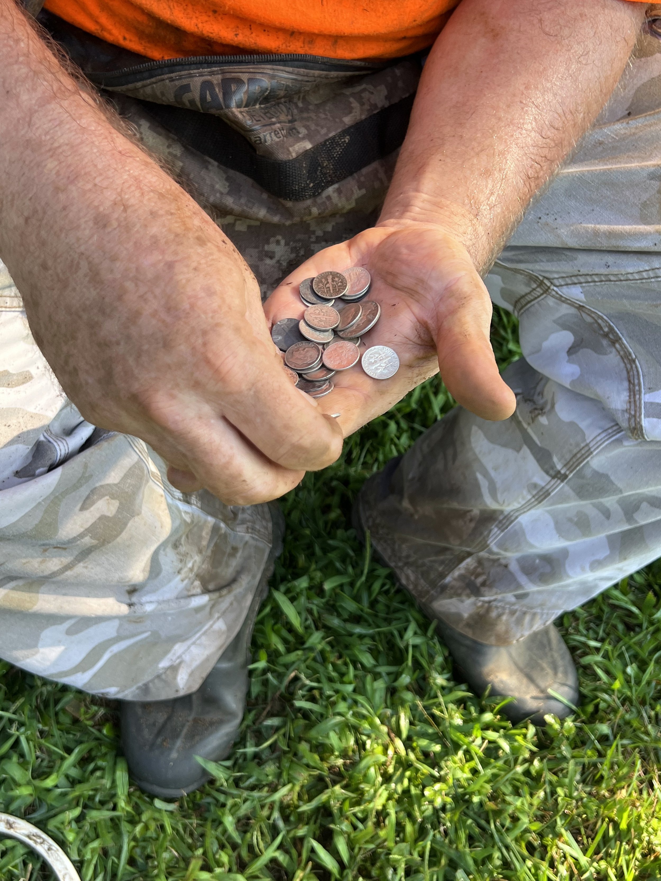 Dan Knight with his finds, mostly seeded and some natural