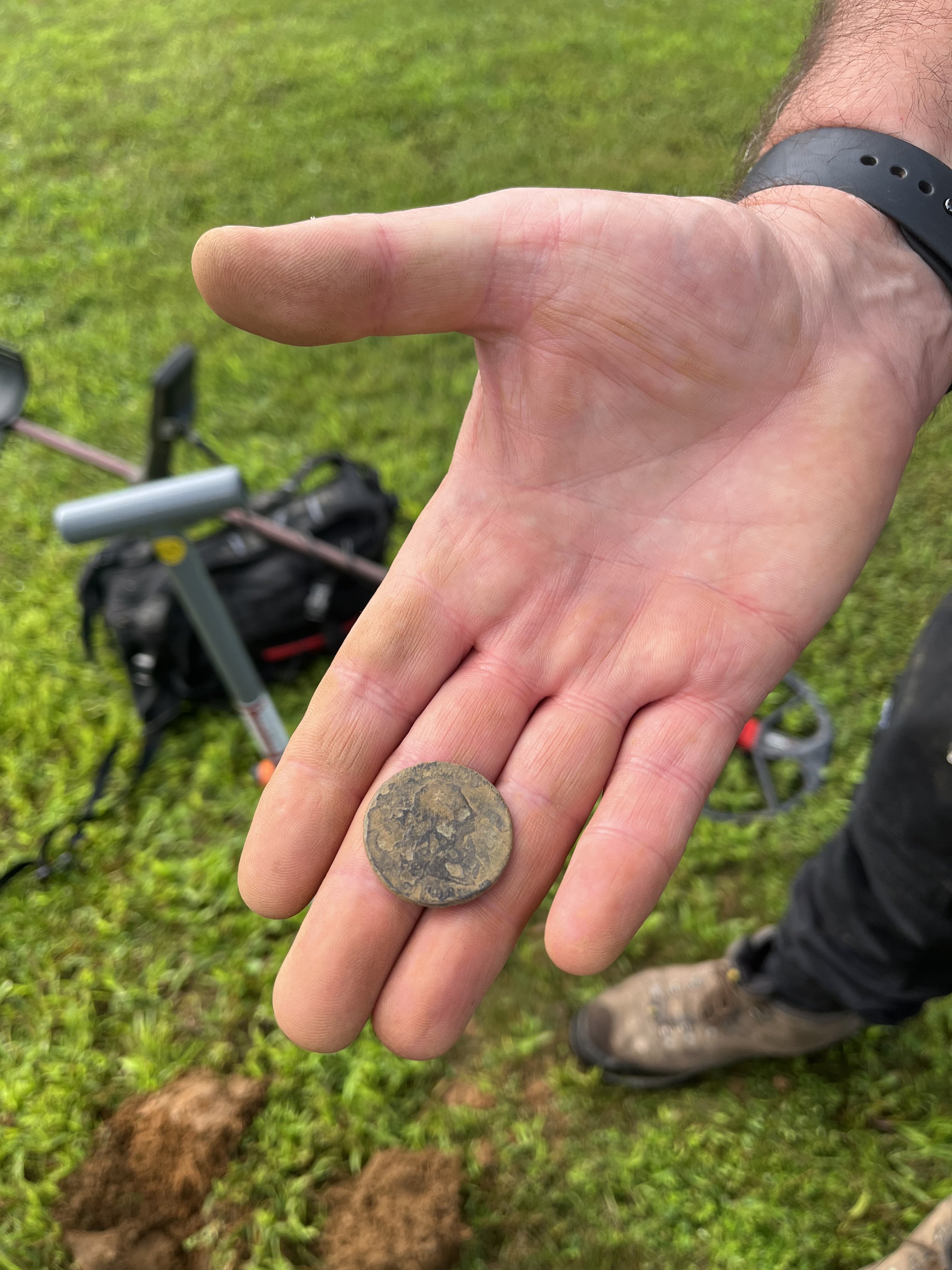  1798 Draped Bust Large Cent found by Brian Yerdon. Brian traveled from Syracuse, NY and has been metal detecting for 10 years. 