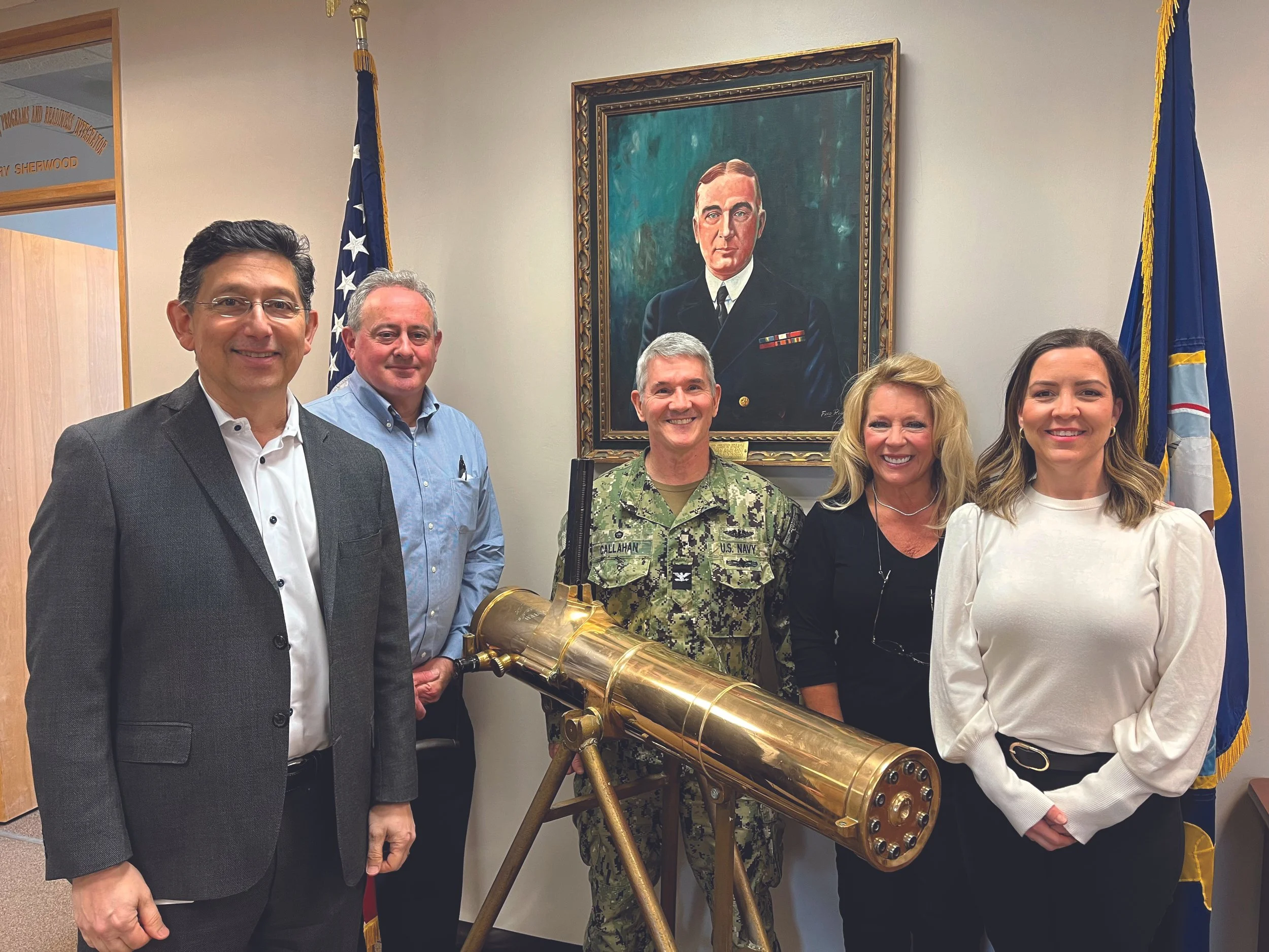 L-R: MCF President Matt Cohen; MCF Ex-Officio Trustee Andrew Spears, Director of Monmouth County Park System; NWS Earle Retired Captain Edward L. Callahan, Former Commanding Officer of NWS Earle; MCF Trustee At-Large Valerie Montecalvo, and MCF Director of Development and Communications Karen Keene