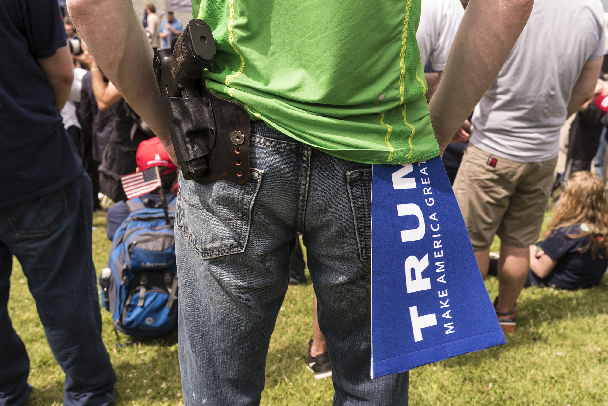 A man exercise his right to bare arms at America First Unity Rally held at Settlers Landing Station, Cleveland, Ohio, July 18th 2016