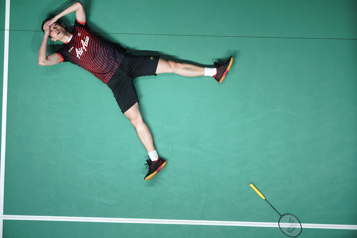 Liew Daren of Malaysia celebrates after defeating Shi Yuqi of China during the men's singles quarterfinals of the Malaysia Masters badminton tournament in Kuala Lumpur, Malaysia, Friday, Jan. 18, 2019. (AP Photo/Yam G-Jun)