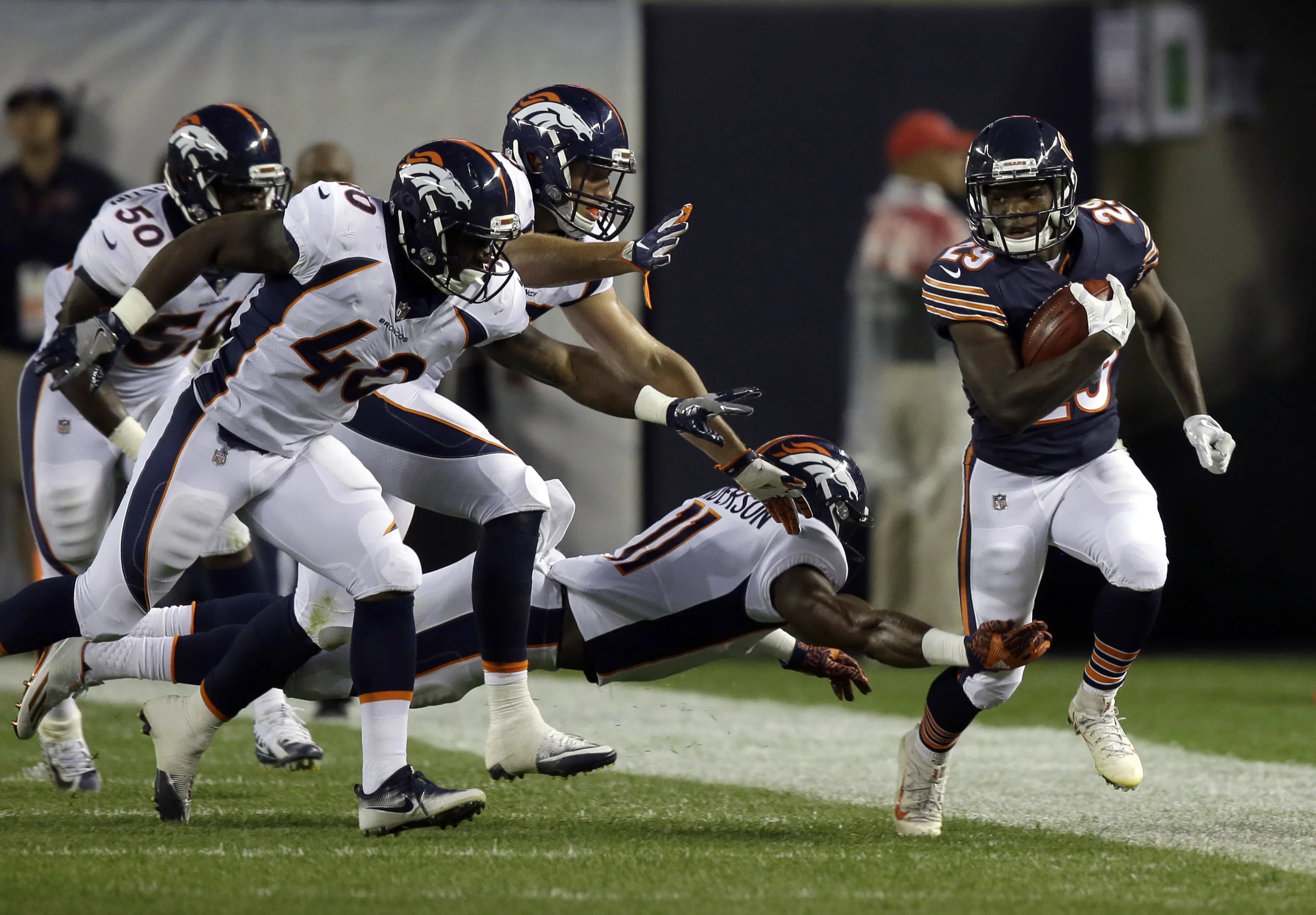 Chicago Bears running back Tarik Cohen (29) during the first half of an NFL preseason football game against the Denver Broncos, Thursday, Aug. 10, 2017, in Chicago. (AP Photo/G-Jun Yam)