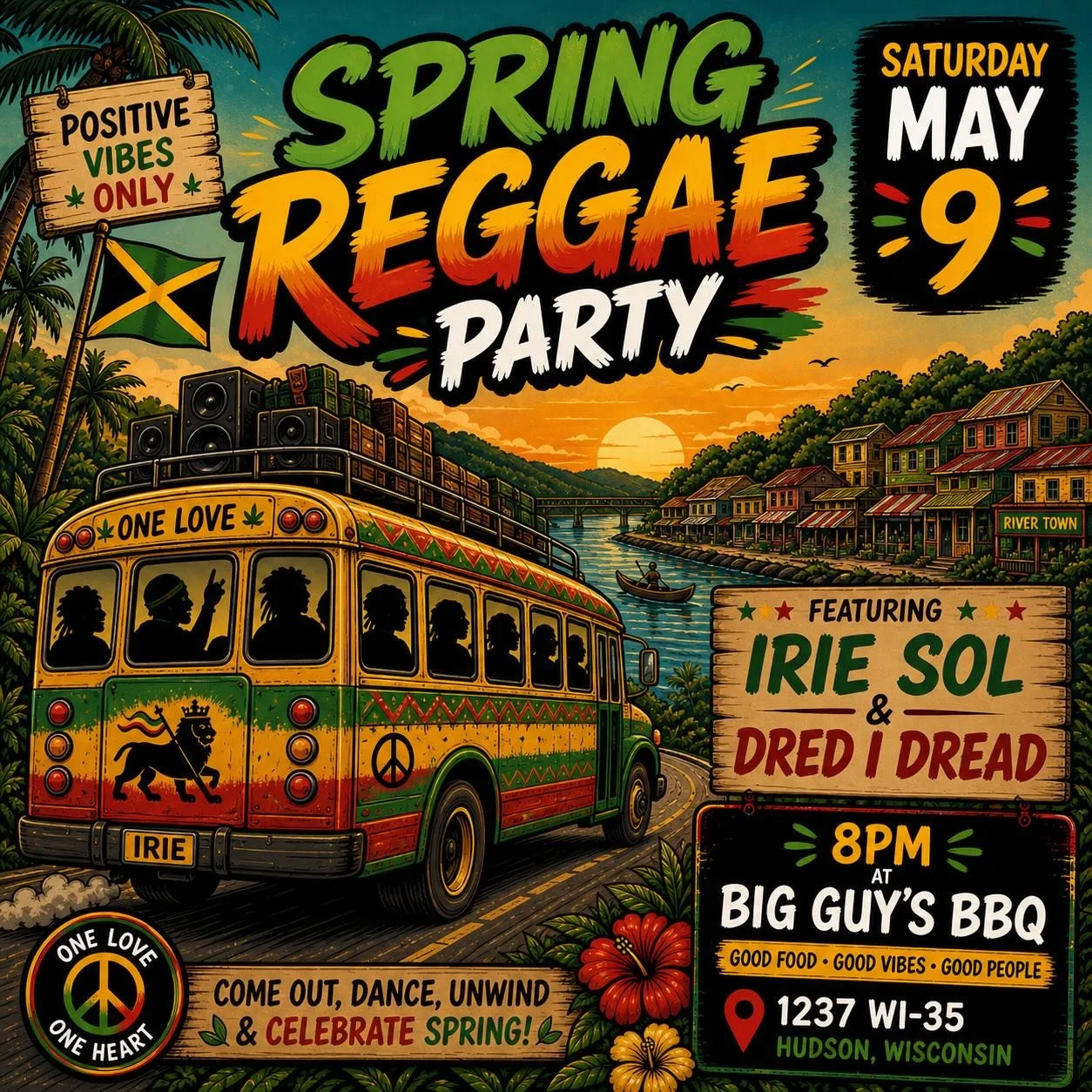 Saturday, May 9th: Spring Reggae Party with Dred I Dread, Peewee Dread, and Irie Sol at Big Guys BBQ Roadhouse. All winter you&rsquo;ve been pining to party where the HudSUN is shining. Tasty BBQ and lovin&rsquo; grooves too: you know what to do. 1💖