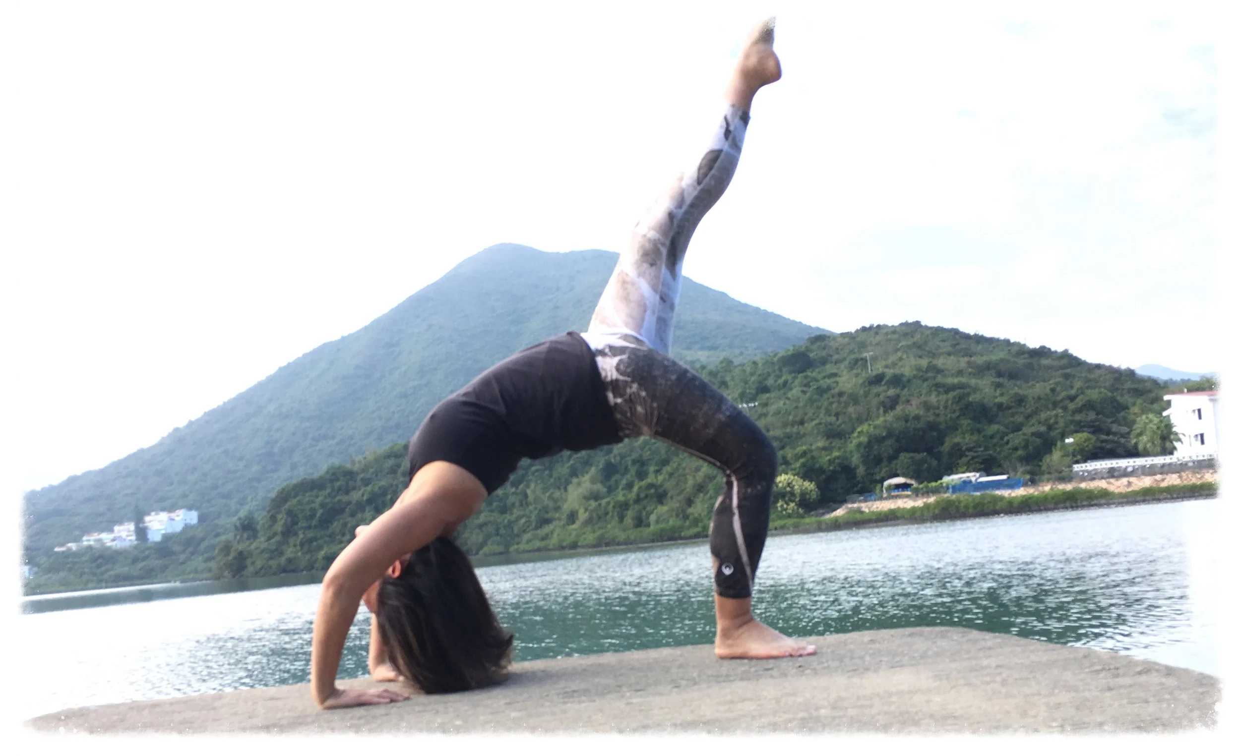 back bend by South China Sea, Hong Kong