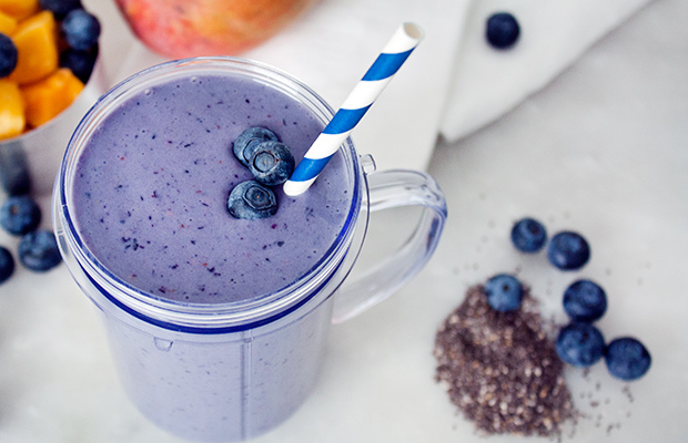 2. Mango Blueberry Protein Smoothie. See recipe here .