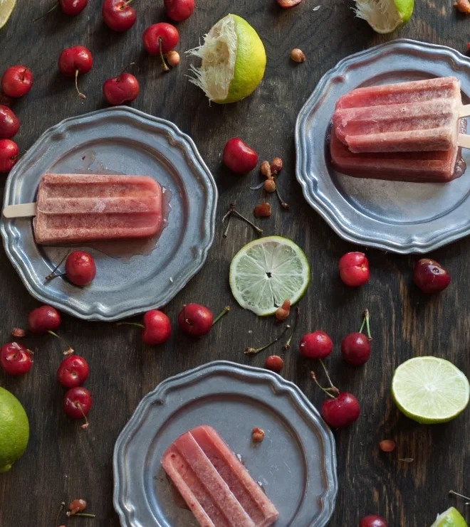 4. Cherry Lime Popsicles with Honey . See recipe here.