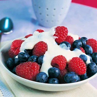 1. Fresh berries with maple cream . See recipe here .