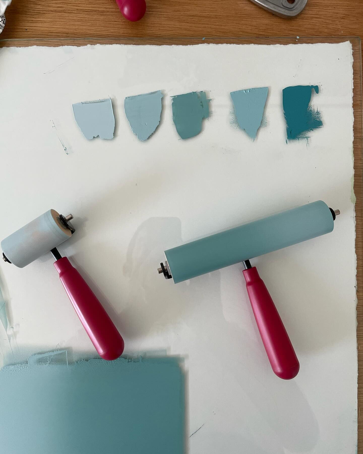 Today&rsquo;s printing palette. #seascape #printmaking #woodcut #palette #blue #printmaker #artprocess