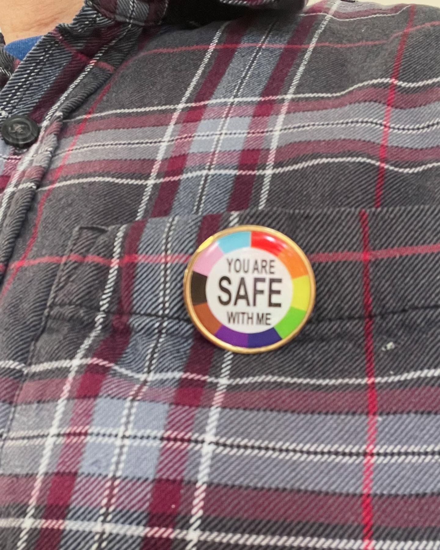 I&rsquo;ll be wearing this pin at all my public events this year. I&rsquo;ve been out for 33 years now, and, unfortunately, that continues to be both a personal and political act. We won&rsquo;t be erased. So, you&rsquo;re safe with me. Solidarity, p
