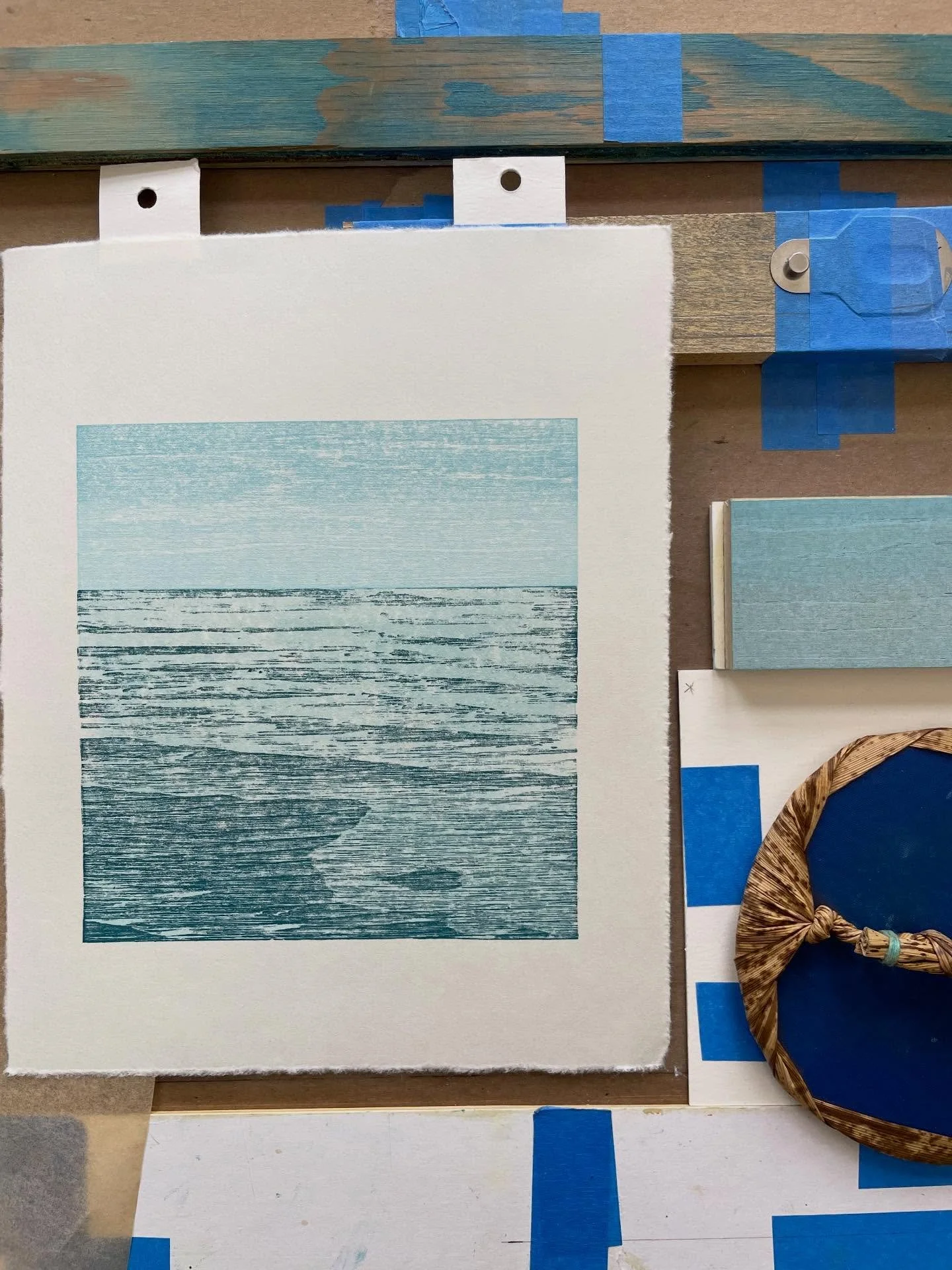 Printing up some blue skies this morning. #printmaking #salishsea #bellinghambay #woodcut #woodblock #woodblockprint #bluesky