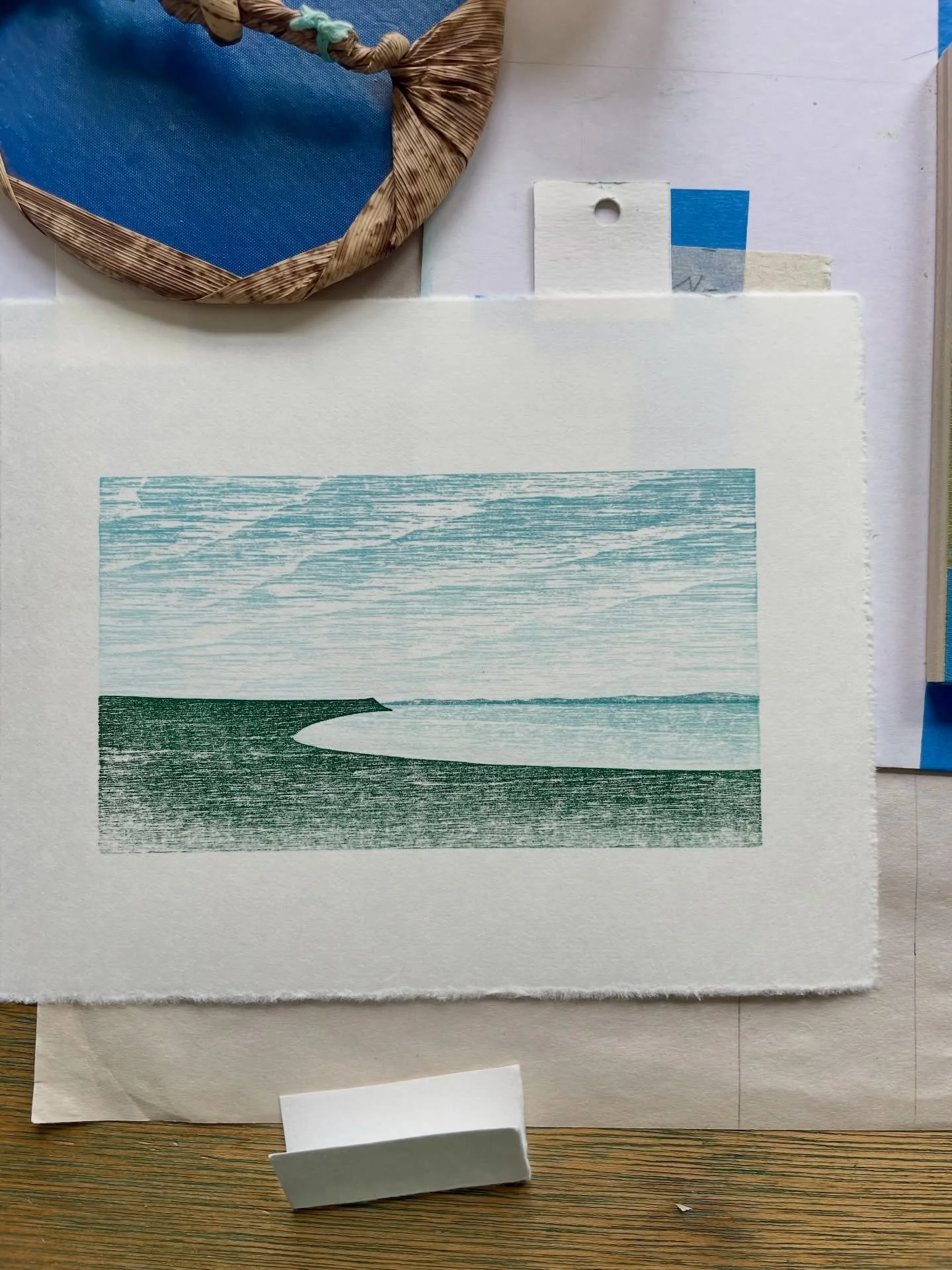 New print coming together. One more layer to go. #woodblock #printmaking #seaside #blueskies #whidbeyisland