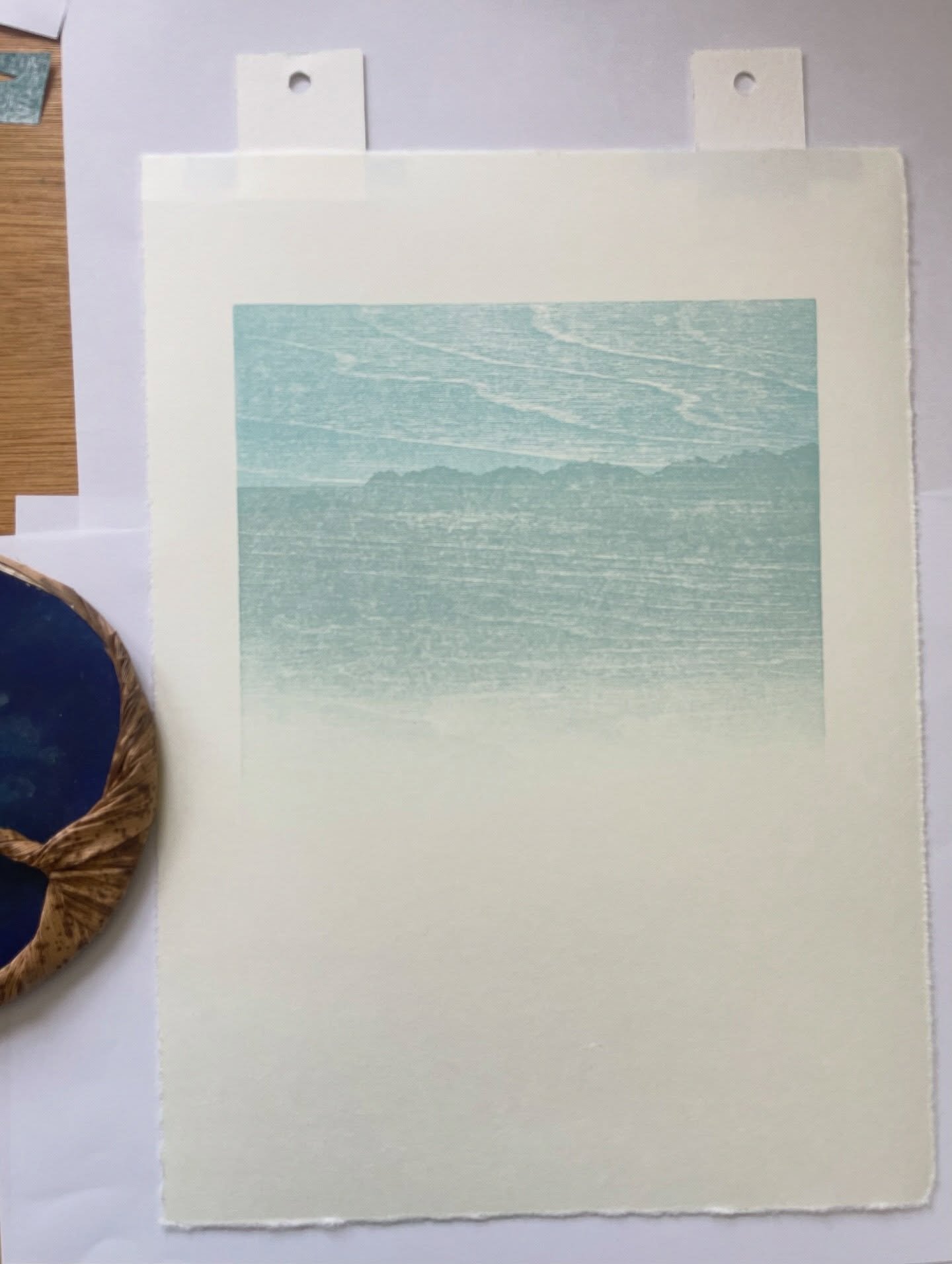 Layer two is down. I&rsquo;m carving the next layer today. #coastline #wetlands #printmaking #woodcut #woodblockprint