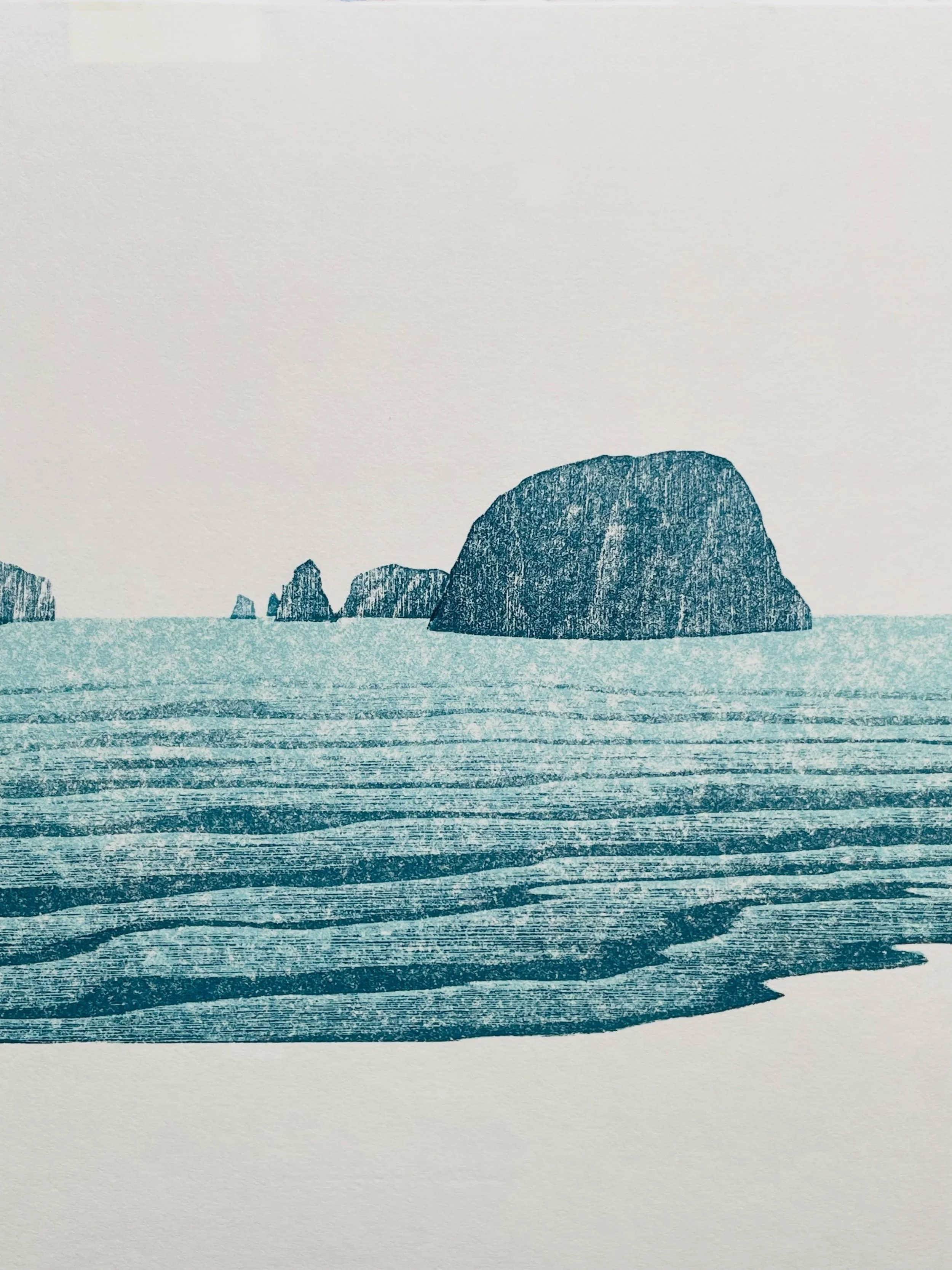 Detail of a new sea stacks print. #woodcut #printmaking #pacificocean #seastacks #pnw
