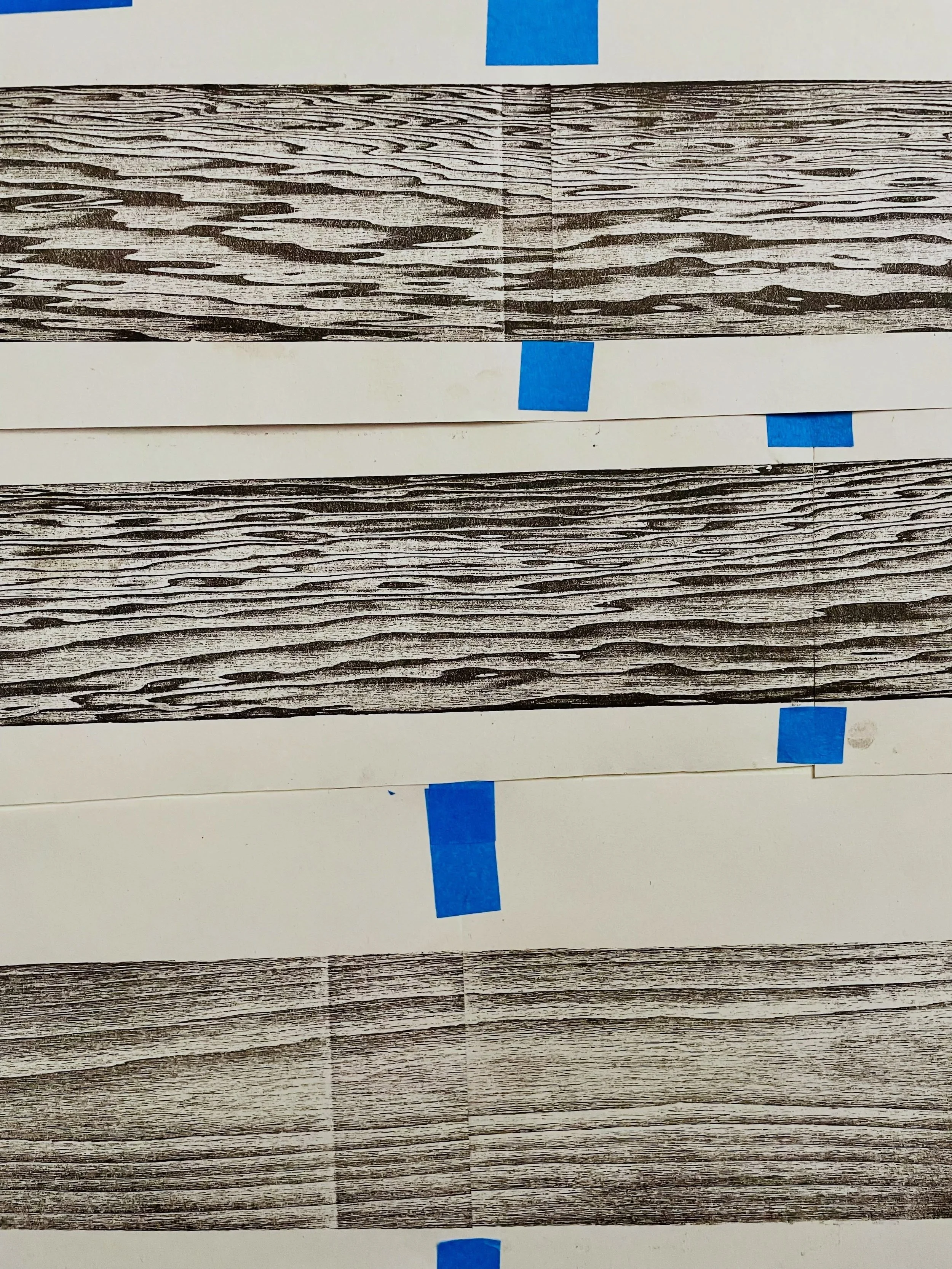 Printing up new pieces of wood as I search for a certain grain pattern. Won&rsquo;t know it until I see it! #woodcut #printmaking #artprocess #woodgrain #woodblockprint
