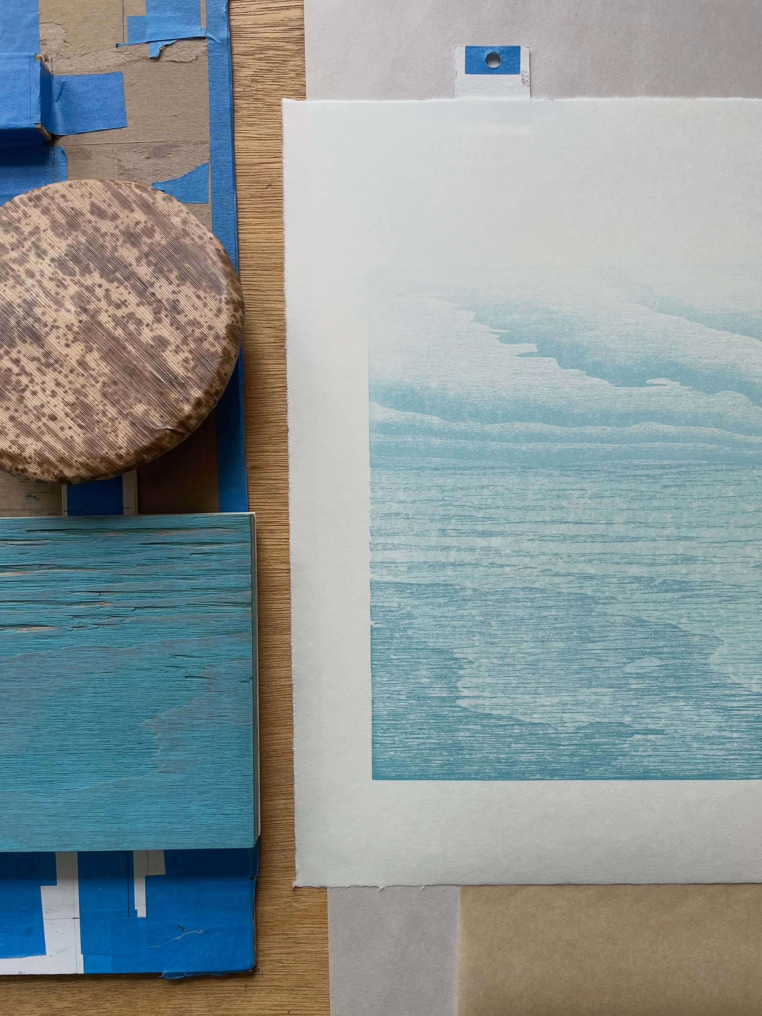 Today in the studio. Or your local beach. #seaside #oceanviews #printmaking #woodcut #pnwlifestyle