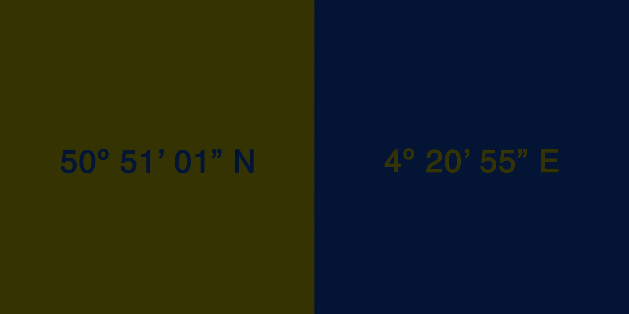 Coordinates as colours The colours represent the coordinates of Brussels, Belgium, which are converted into RGB values. Using this method, every place has a set of distinct colours. This process was developed for the project Methodologies for Tourists .