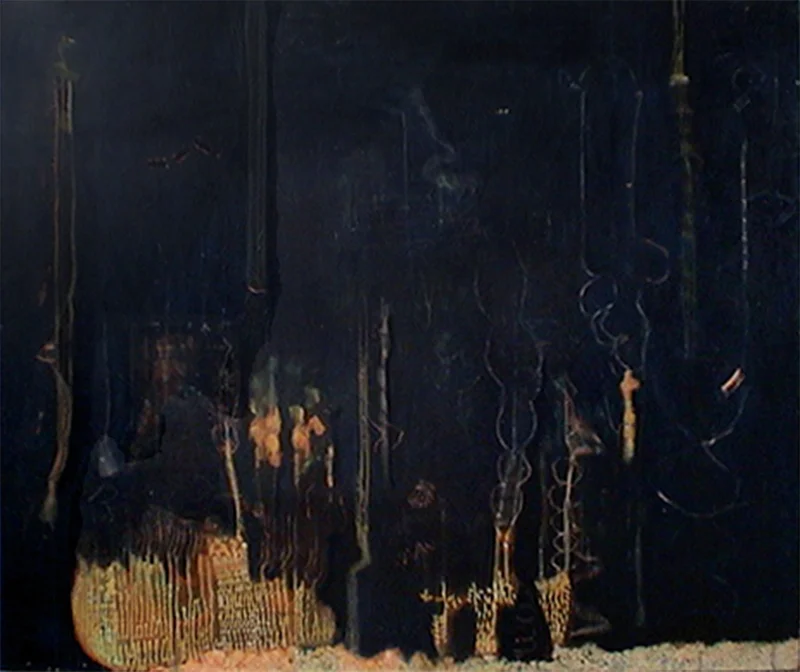 Genetic Junk | Tina Douglas | 1520 x 2440 mm | Egg tempera on canvas and mouse scratchings | Place Gallery, Melbourne | 2004 | Private Collection