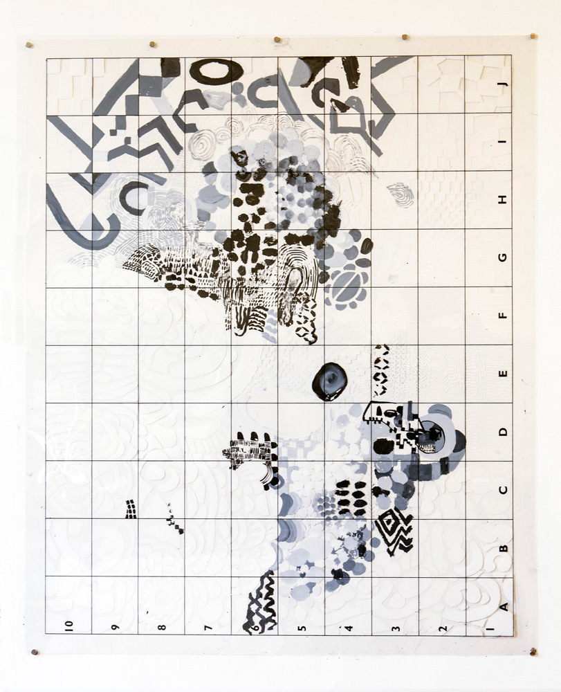 Zero Zap | Tina Douglas | 91.5 x 110cm | Acrylic paint on printed acetate grid | Remote Access | Place Gallery, Melbourne | 2013
