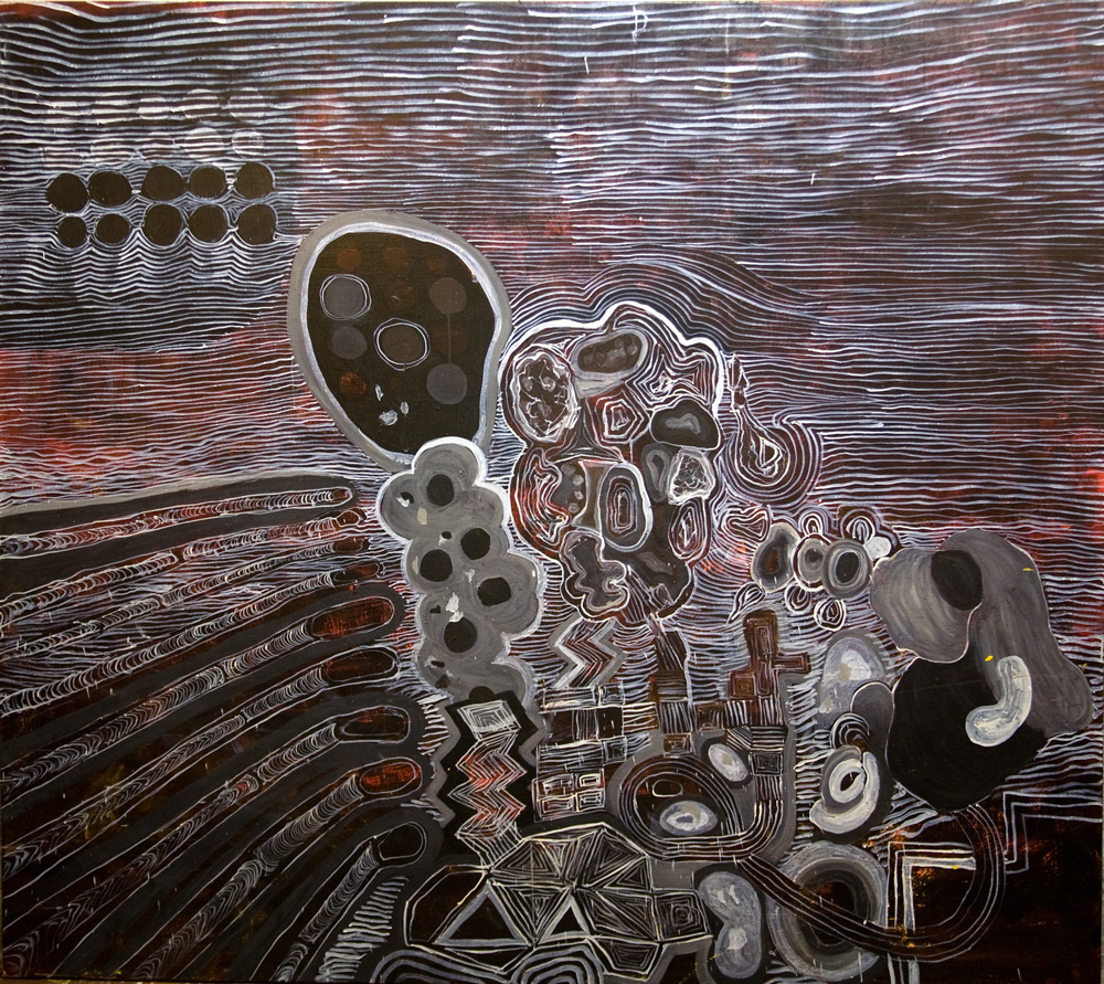 Time Map Rhizo | Tina Douglas | Egg tempera on linen | 2000 x 2100 mm | Place Gallery, Melbourne | 2011