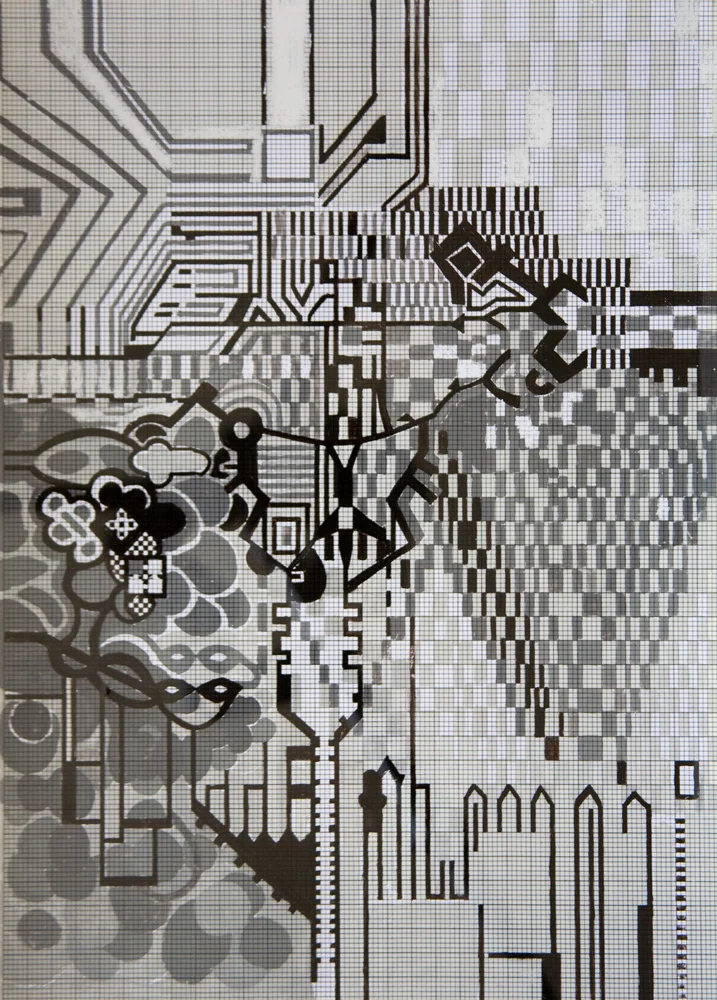 X,Y,Z Mundi | Tina Douglas | Detail | Each acetate panel 297 X 420cm, installation dimensions variable | Paint on acetate, magnets | 2012