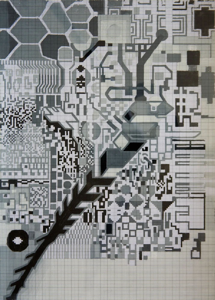 X,Y,Z Mundi | Tina Douglas | Detail | Each acetate panel 297 X 420cm, installation dimensions variable | Paint on acetate, magnets | 2012