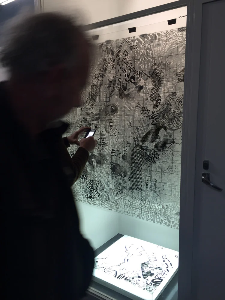 Tina Douglas experiment I (installation view) I 2014-16 Acrylic on printed acetate grids. Lightbox. Dimensions variable.