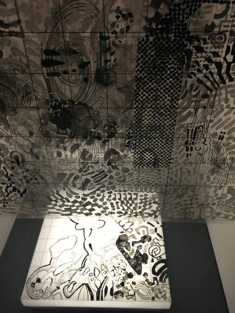 Tina Douglas experiment I (detail) 2014-16 Acrylic on printed acetate grids. Lightbox. Dimensions variable.