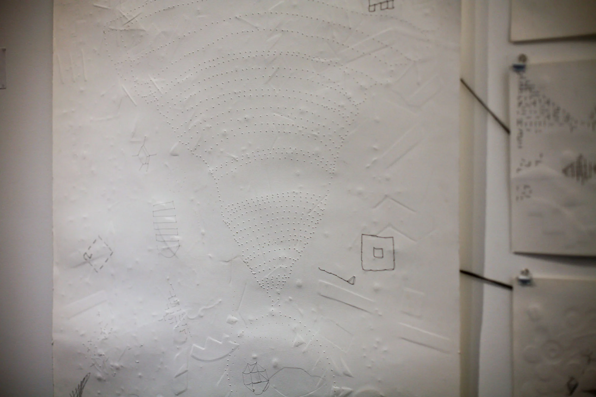 Thread (detail) 2017 | Fingernail burnished, pin pricked cotton rag paper, stainless steel fibre, micro controller, speaker | Dimensions variable